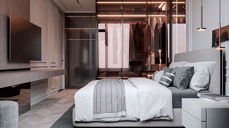Projeto de móveis planejados para um dormitório aconchegante e elegante