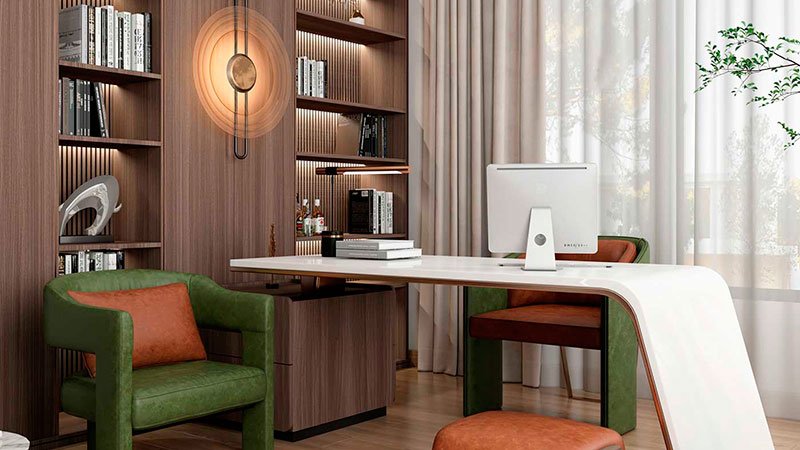 Projeto de móveis planejados para um escritório produtivo e elegante