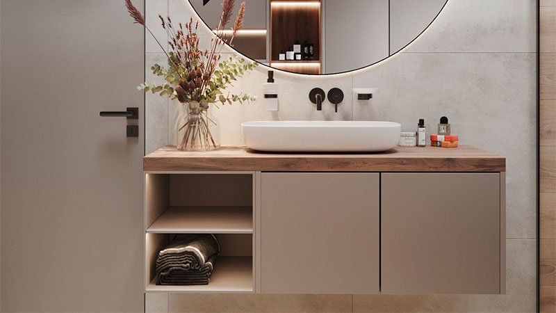 Projeto de móveis planejados para um lavabo elegante e sofisticado