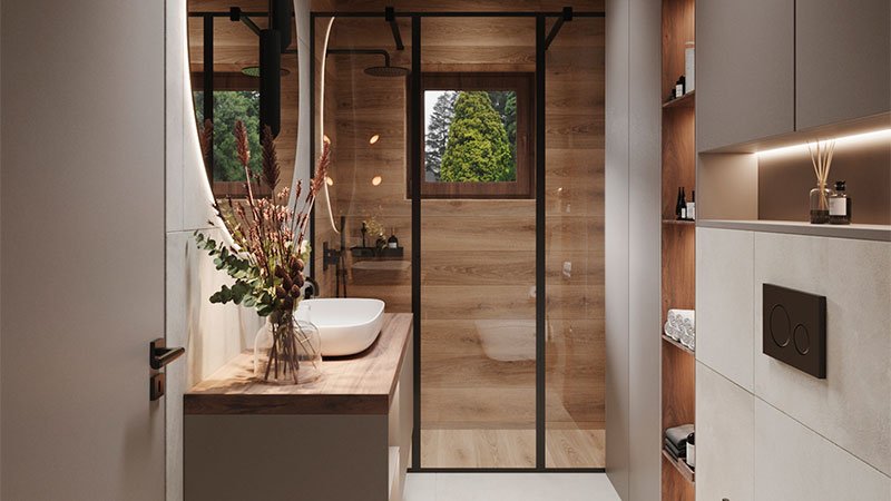 Projeto de móveis planejados para um lavabo elegante e sofisticado