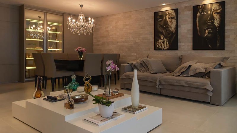 Projeto de móveis planejados para uma elegante sala de estar